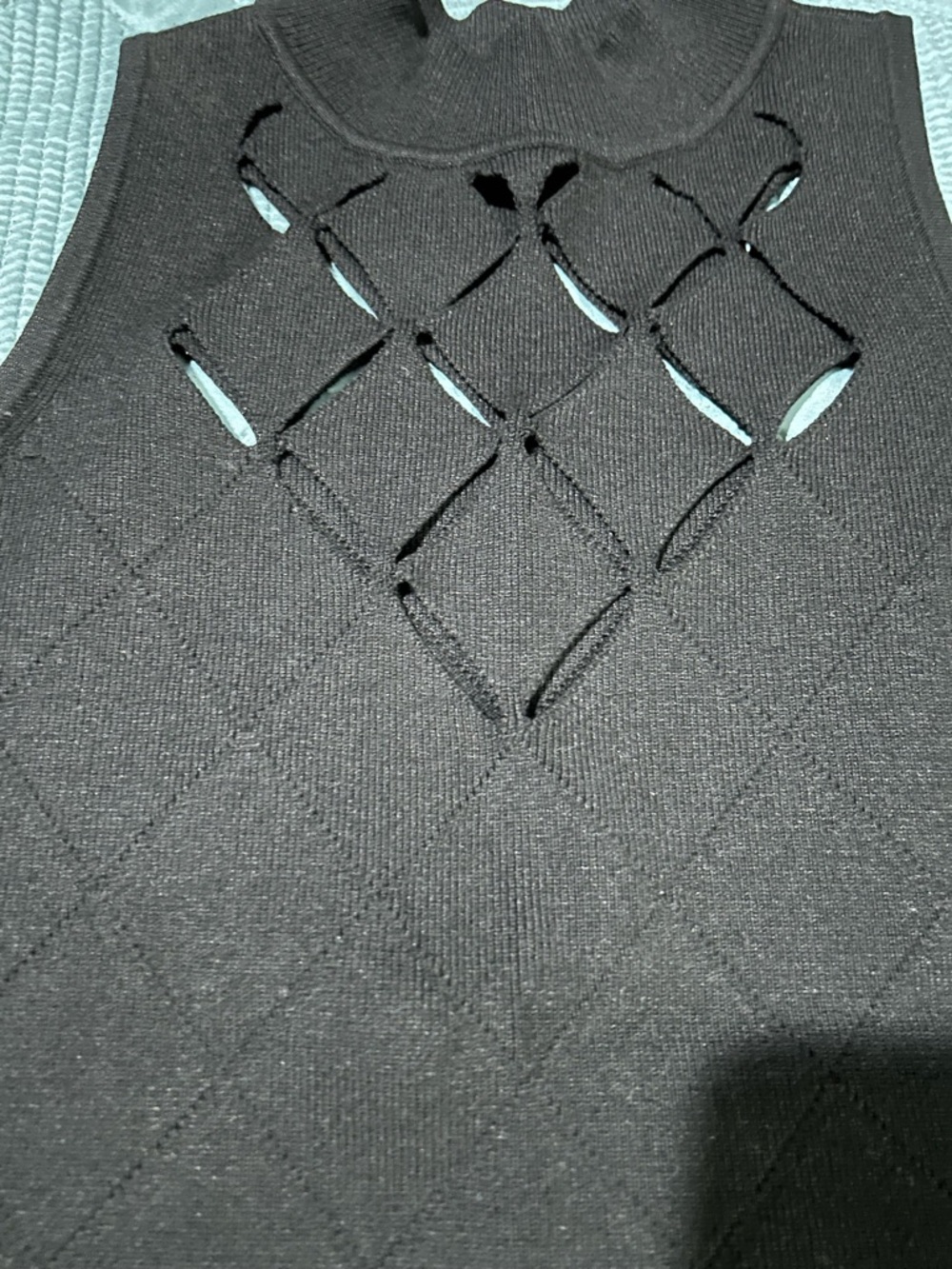 White House Black Market Black Sleeveless Cutout Knit Top
